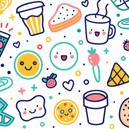Cute food and drink doodle pattern.の素材