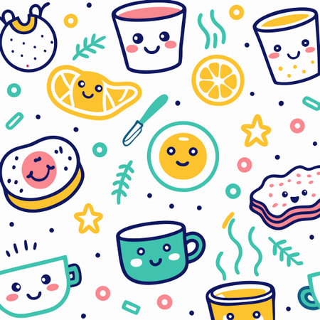 Cute breakfast food and drink seamless pattern.の素材