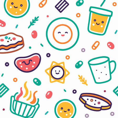 Cheerful food and sun seamless pattern.の素材