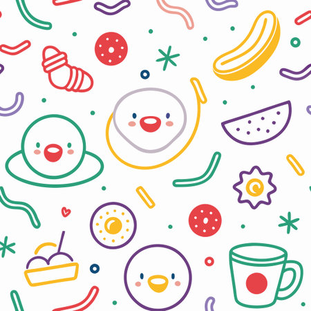 Cheerful cartoon food and planet seamless pattern.の素材