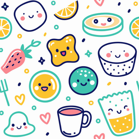Cute breakfast food cartoon seamless pattern.の素材