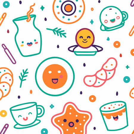 Cute cartoon food and planet seamless pattern.の素材