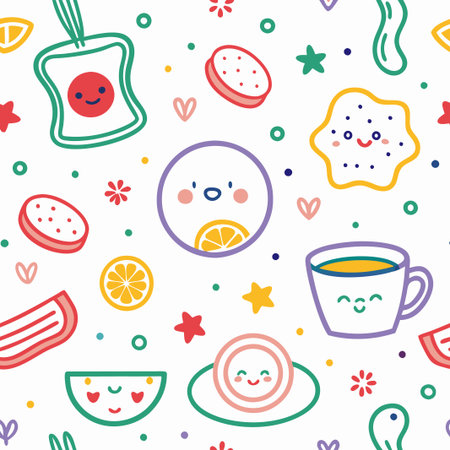 Cute breakfast food seamless pattern. (4)の素材