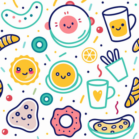 Cute breakfast food seamless pattern. (4)の素材