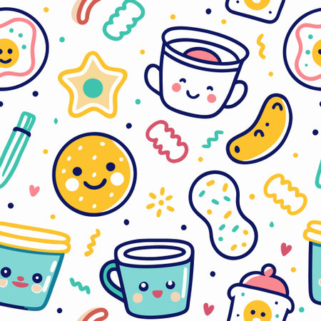Cute breakfast food and drink seamless pattern. (1)の素材