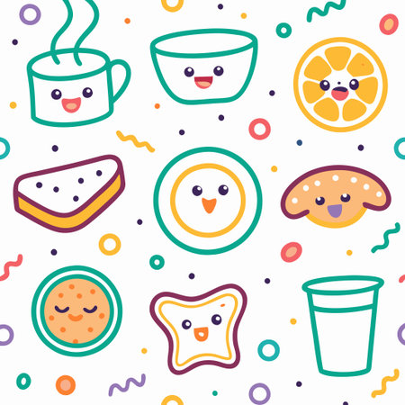 Cute cartoon breakfast food seamless pattern. (1)の素材