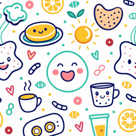 Cheerful food and drink seamless pattern. (2)の素材