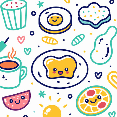 Cute cartoon breakfast food pattern.の素材