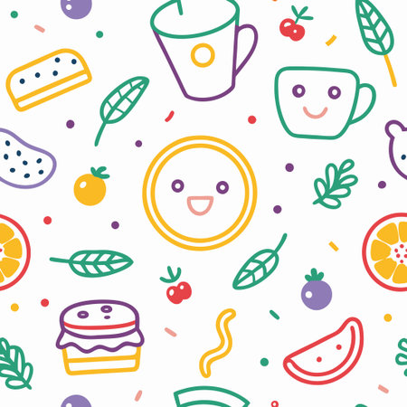 Cheerful food and drink seamless pattern. (4)の素材