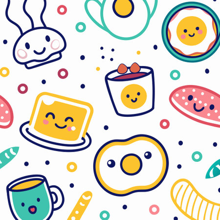 Cute breakfast food cartoon seamless pattern. (1)の素材