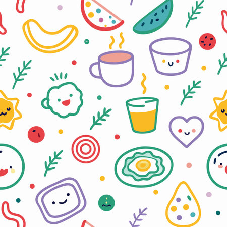 Cheerful breakfast food and sun seamless pattern. (1)の素材
