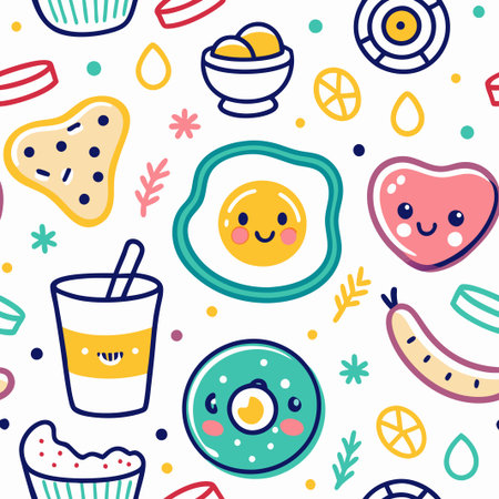 Cute breakfast food seamless pattern. (7)の素材