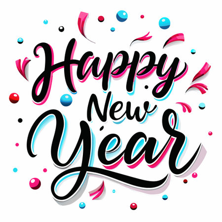 Happy New Year colorful lettering design.の素材
