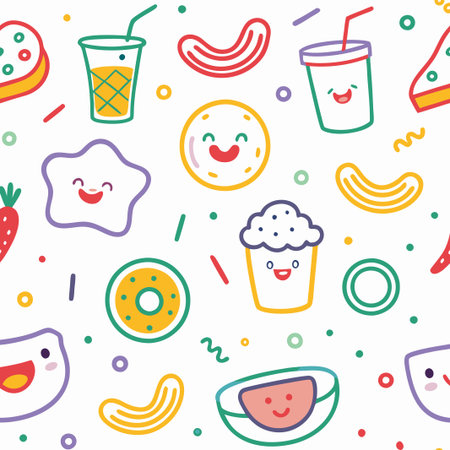 Happy food cartoon seamless pattern.の素材