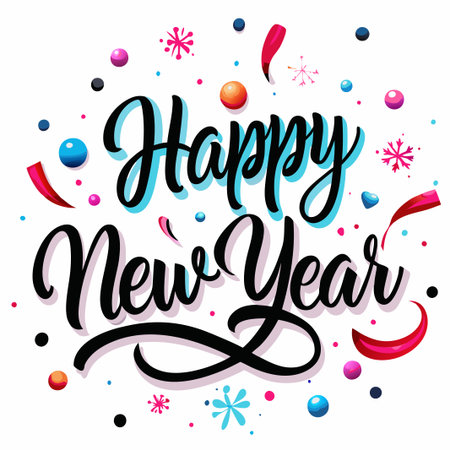 Festive Happy New Year calligraphy with confetti. (2)の素材