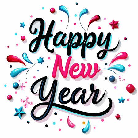Happy New Year colorful typographic design with confetti.の素材
