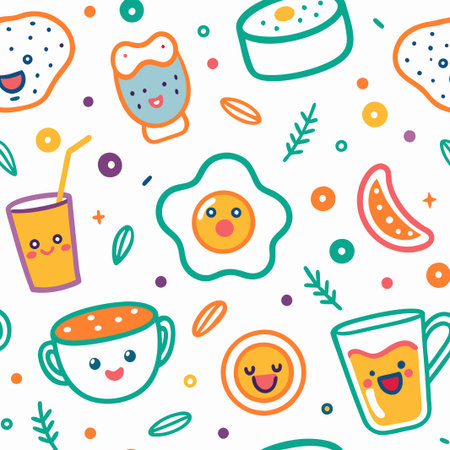 Cute breakfast food cartoon seamless pattern. (2)の素材
