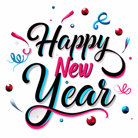 Happy New Year calligraphy with confetti. (2)の素材