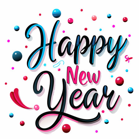 Colorful &quot;Happy New Year&quot; text with confetti.の素材