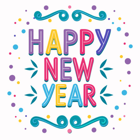 Colorful &quot;Happy New Year&quot; greeting card design.の素材