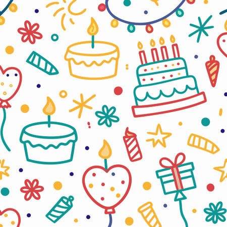 Colorful doodle birthday party seamless pattern. (3)の素材
