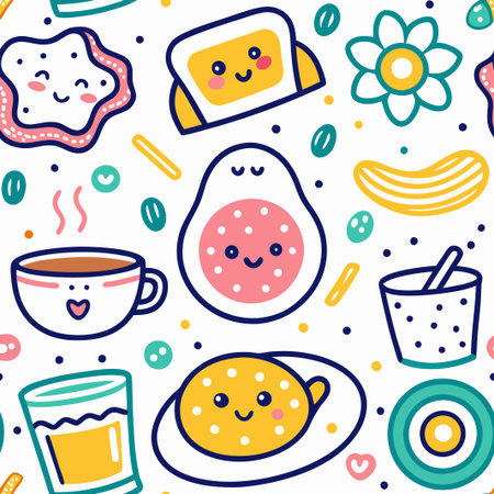 Cute breakfast food seamless pattern. (9)の素材