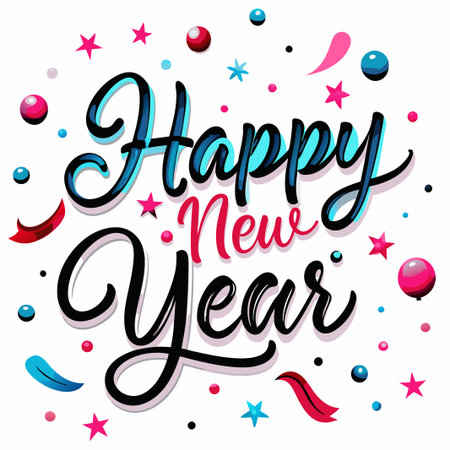 Colorful Happy New Year lettering with confetti.の素材