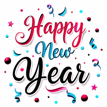Colorful &quot;Happy New Year&quot; text with confetti. (2)の素材
