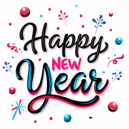 Festive Happy New Year calligraphy with confetti. (2)の素材