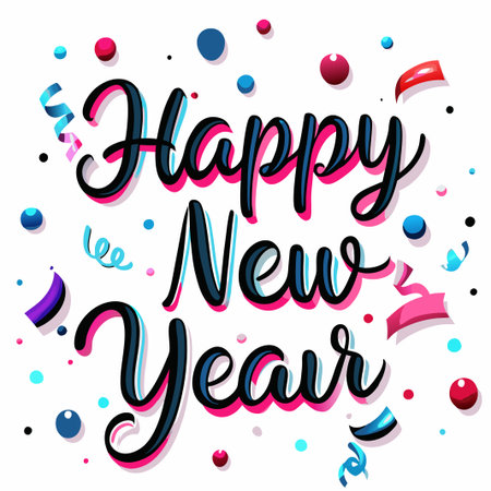 Happy New Year calligraphy with confetti. (3)の素材