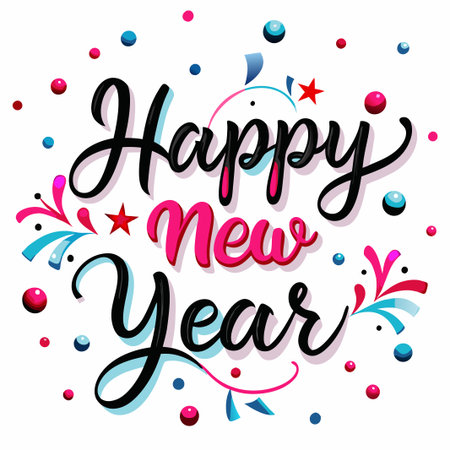 Festive Happy New Year calligraphy with confetti. (6)の素材