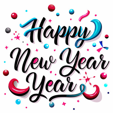 Colorful Happy New Year text design with confetti.の素材