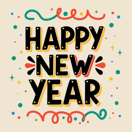 Happy New Year greeting card with colorful design elements. (1)の素材