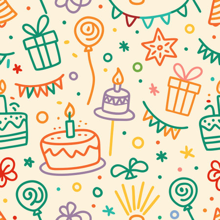 Colorful hand-drawn birthday seamless pattern.の素材