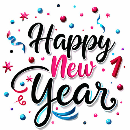 Happy New Year celebratory design with confetti.の素材