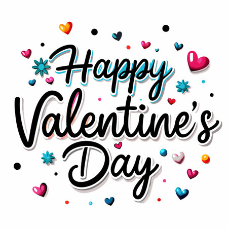 Colorful Happy Valentine&#39;s Day greeting card design with hearts and stars.の素材