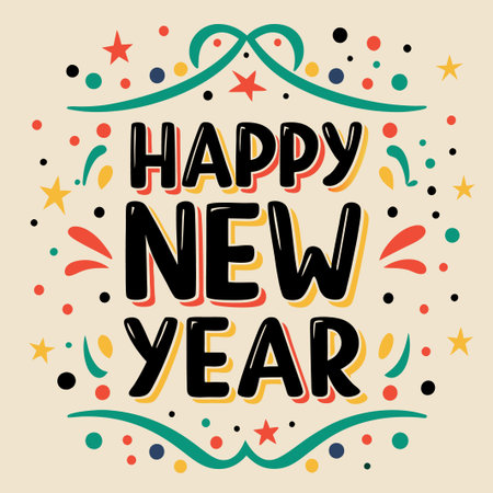 Colorful &quot;Happy New Year&quot; greeting card design.の素材
