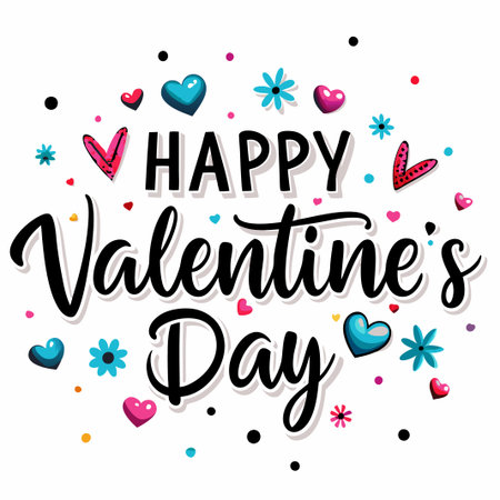 Happy Valentine&#39;s Day greeting card with hearts and flowers. (4)の素材