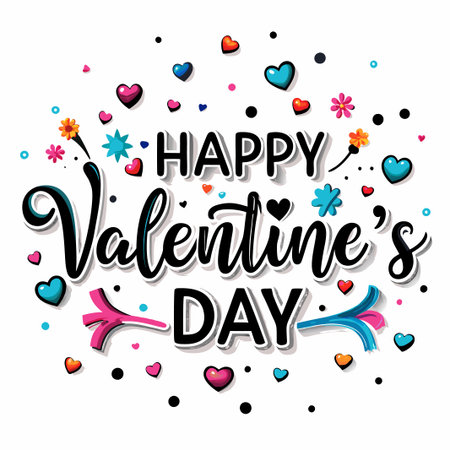 Colorful Happy Valentine&#39;s Day greeting with hearts. (8)の素材