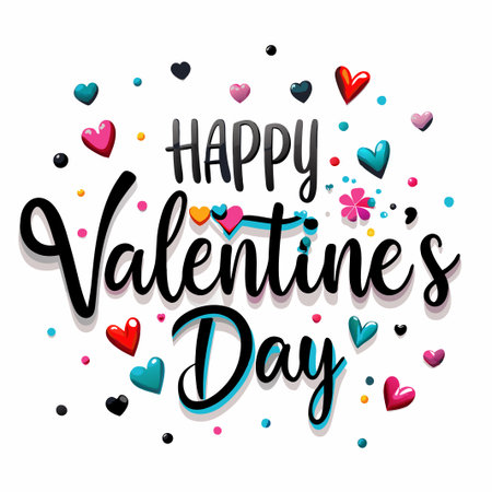 Colorful &quot;Happy Valentine&#39;s Day&quot; text with hearts. (6)の素材