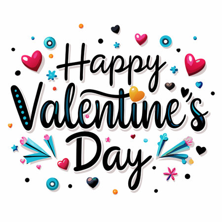 Happy Valentine&#39;s Day colorful lettering with hearts.の素材