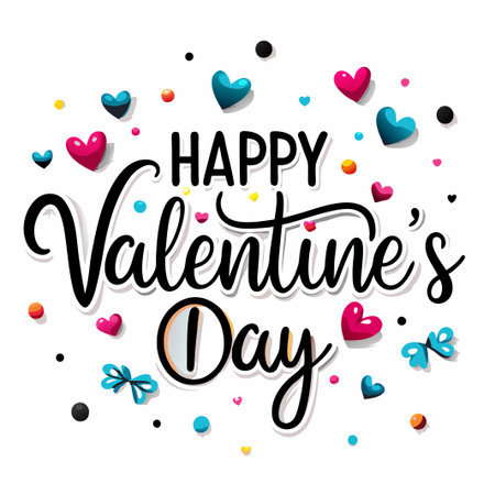 Happy Valentine&#39;s Day greeting with colorful hearts.の素材