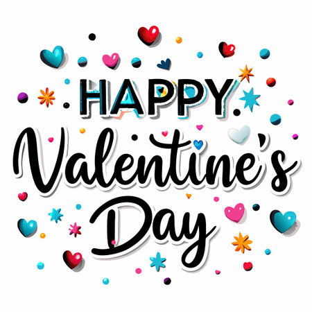 Happy Valentine&#39;s Day greeting card with colorful hearts and confetti. (1)の素材