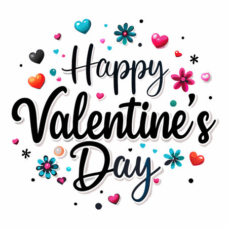 Happy Valentine&#39;s Day greeting with hearts and flowers. (1)の素材