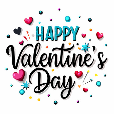 Happy Valentine&#39;s Day message with hearts and confetti.の素材