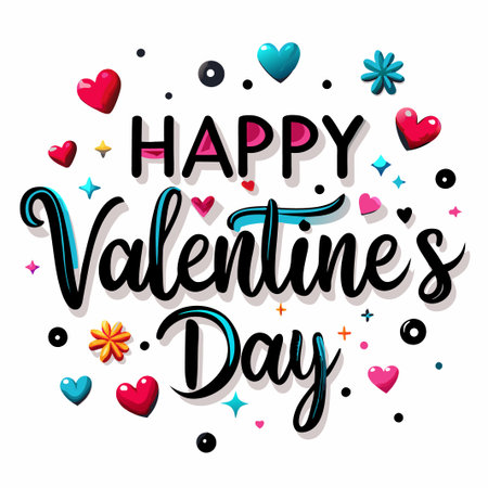 Happy Valentine&#39;s Day greeting with hearts and flowers. (2)の素材