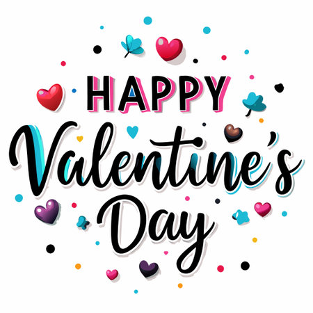 Happy Valentine&#39;s Day greeting card with colorful hearts and confetti. (3)の素材