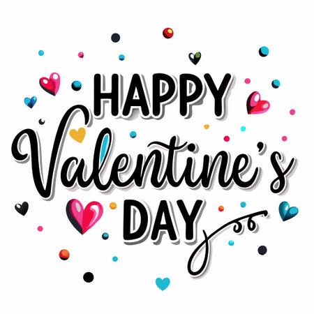 Colorful Happy Valentine&#39;s Day text with hearts.の素材