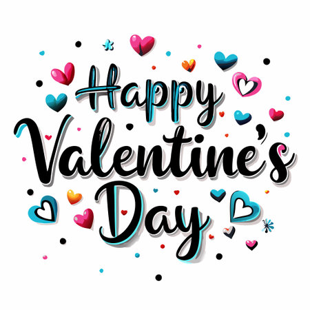 Happy Valentine&#39;s Day greeting with colorful hearts. (4)の素材