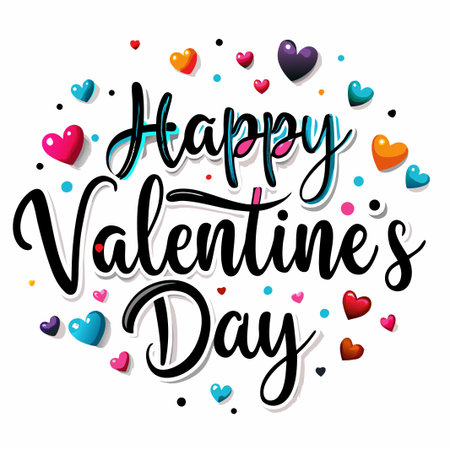 Colorful &quot;Happy Valentine&#39;s Day&quot; text with hearts. (4)の素材